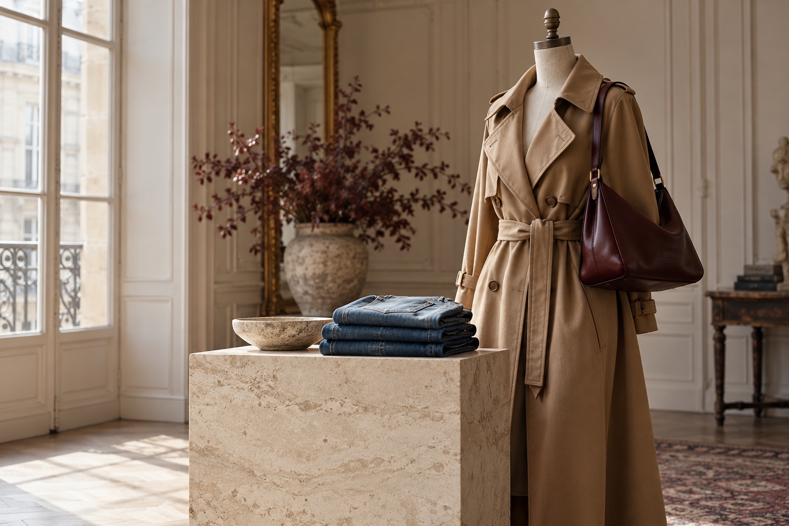 Editorial tailored vintage coat in a European atelier